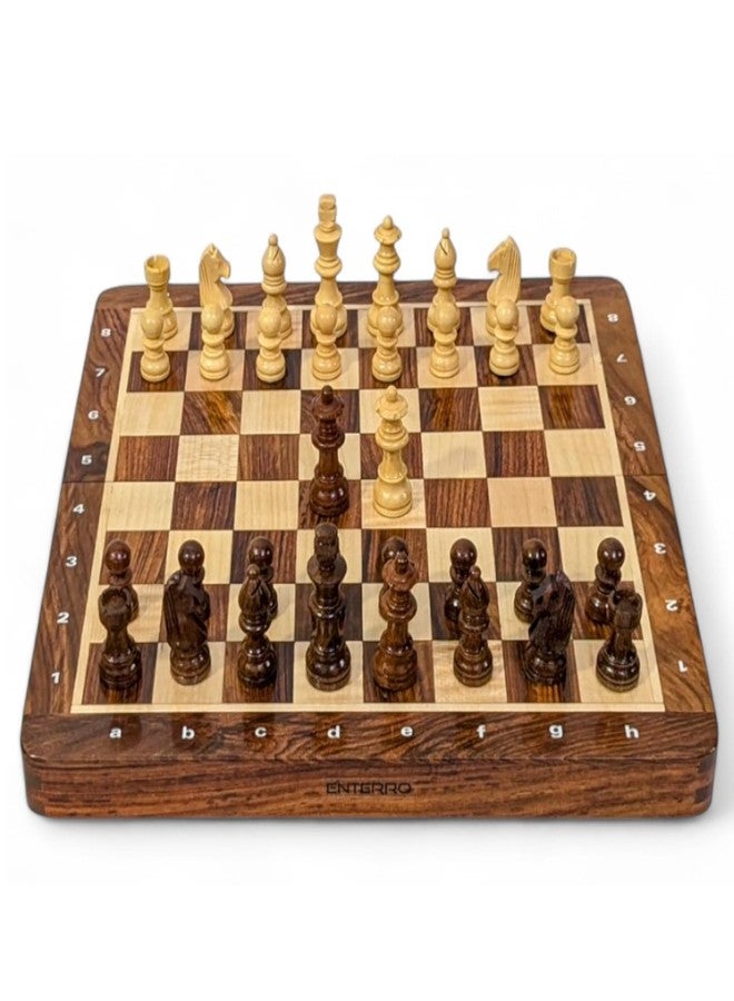 ENTERRO Chess Board Set Wooden 12" x 12" with NOTATIONS - Foldable Magnetic Wooden Chess Set with 2 Extra Queens, for All Ages - Image 1